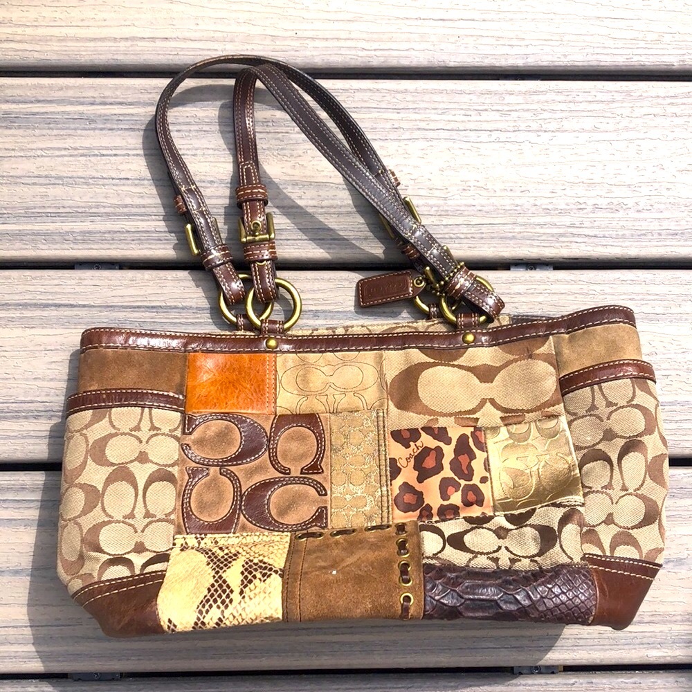 Coach Signature Patchwork Purse Tote Brown Gem